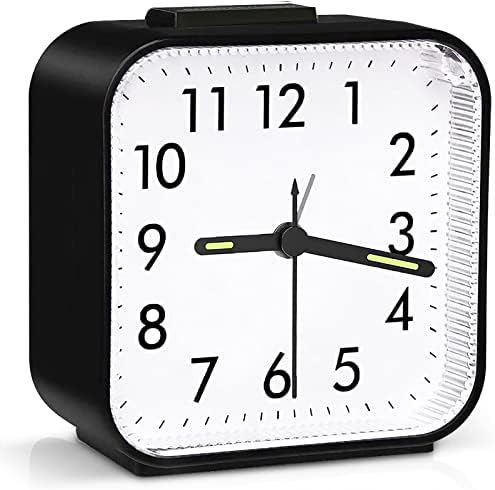 Brifit Alarm Clocks Bedside, Silent Non Ticking Table Clock with Luminous Pointer & Large Display, Battery Powered Bedside Clock, Snooze Night Light Function, for Heavy Sleepers, Bedroom (Black)