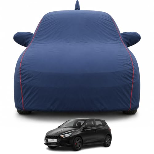 Image of Premium Car Cover for Hyundai's i20 Night Edition 2023-2026 Models | Waterproof, UV & Dust Protection | Mirror & Antenna Pocket | Triple Stitched, Soft Inner Lining, Belt & Buckle (Navy Blue)