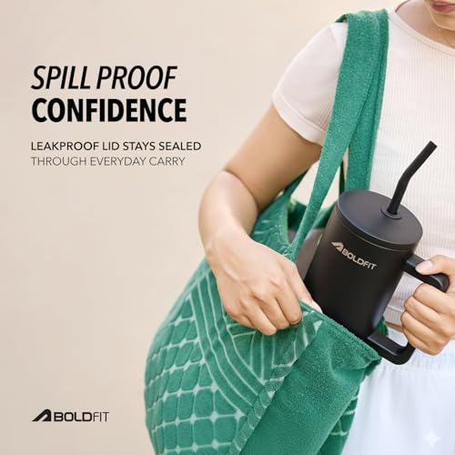 Image of Boldfit Tumbler Bottle with Lid and Straw 1.2L Stainless Steel Water Tumbler | Leakproof Travel Mug with Handle & Reusable Straw Sipper with Cleaning Brush 1200ml