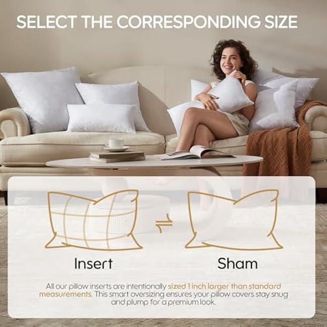 Feather Throw Pillow Insert, Soft Fluffy Square 20 x 20 Inches Decorative Pillow Insert, Feather and Down Euro Pillows for Bed, Couch and Cushion