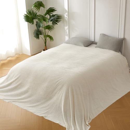 COOVA Oversized King Fleece Blanket 120x120 inches, Soft Cozy Warm Giant Extra Large 10'x10' Blanket for Bed, Sofa, Couch,Travel, Camping, California Huge Big Throw Blanket, Jacquard Iovry White