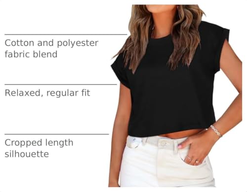 Image of Womens Crop Tops Summer Roll Cap Sleeve Cropped Tshirt Loose Fit Basic Tees