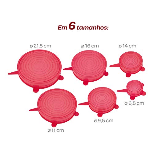 Conjunto Tampas de Silicone 6 Peças Vermelha, SIL5647-Vm, Euro Home