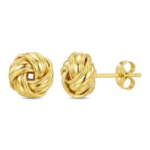 WORFRIL 14K Gold Love Knot Stud Earrings for Women 10mm Small Ball Post Earrings Hypoallergenic Woven Mesh Knotty Jewelry Gift for Her 18mm