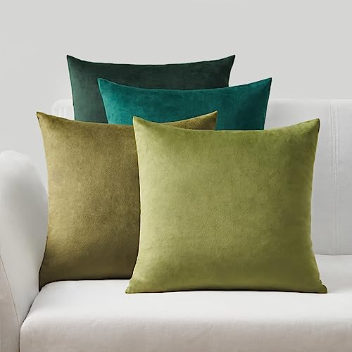 Topfinel Fundas de Cojines 45x45, Juego de 4, Cojines de Terciopelo para Salón, Cama, Jardín, Silla de Cocina, Dormitorio, Decoración del Hogar, Color Puro Verde