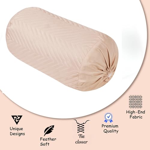 Image of RD TREND Glace Cotton Quilted Bolster Cover Size-16x32 Inches | Soft & Durable Cylindrical Pillow Cover for Bolster Pillow | Perfect for Sofa, Diwan,Couch & Bed Decor (Beige)