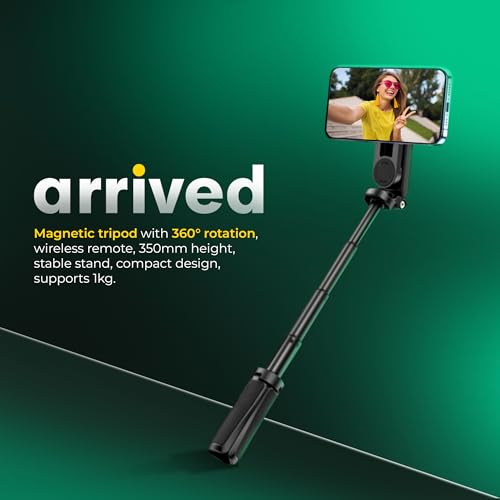 Image of Digitek (DTR 350 SS) Magnetic Selfie Stick Tripod with 10m Bluetooth Remote, Pocket-Sized Design, 1Kg Max Load, 360 Rotation, Magnetic Phone Mount, Ideal for Travel and Vlogging