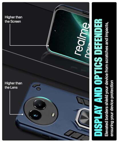 Image of WOW IMAGINE Shock Proof Back Case Mobile Cover for Realme Narzo 60X 5G | 11 5G | 11X 5G | C67 5G | Back Cover Case (Tough Armor | Hybrid PC + TPU | Ring Holder & in-Built Kickstand | Blue)