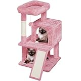 Yaheetech Cat Tree Cat Tower Play House Climber Stand Furniture with Scratching Post, Plush Perch, Dangling Ball, Two Condo and Ramp, for Kittens, Cats and Pet, Pink