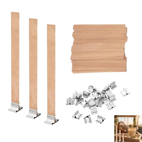 Kit De 60 Mechas De Madera Para Velas Artesanales 13x130mm Con 30 Bases Metálicas, Mechas Ecológicas Para Velas Caseras De Parafina Y Cera Vegetal, Ideales Para Aromaterapia Decoración Proyectos Diy