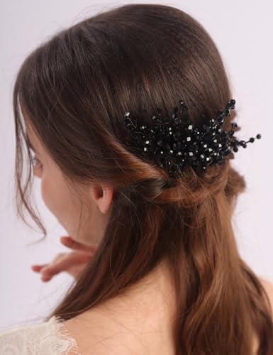 Peine elegante negro con pedrería para boda miniatura 3