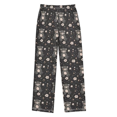 ALAZA Cute Little Bear Cartoon Pajamas Bottoms with Pockets Comfy Pjs Sleepwear Elastic Waistband Pajamas Pants Lounge Pants for 6-14 Years