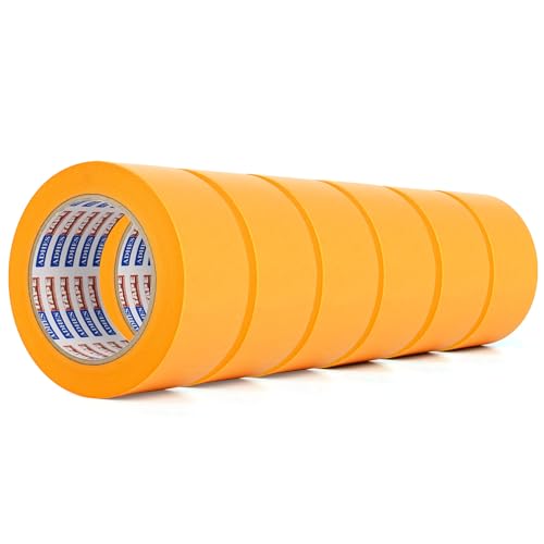 Adesivo 6 Rotoli Nastro Carta Nastro per mascheratura Carta Gommata 50mm x 50m, Resistente ai raggi UV per 7 giorni, Nastro Carrozziere Nastro Adesivo per Pittura per Precise Verniciatura