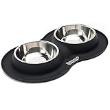 Friends Forever Dog Bowls Stainless Steel Dog Bowl with No Spill Non-Skid Silicone Mat 3.5 Cup Feeder Bowls Pet Bowl for Dogs Cats and Pets, Large