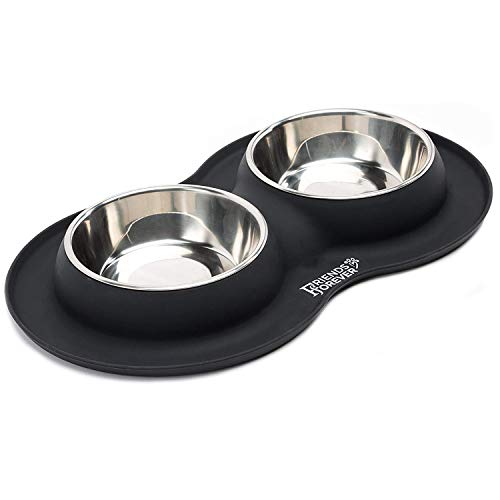 Friends Forever Dog Bowls Stainless Steel Dog Bowl with No Spill Non-Skid Silicone Mat 3.5 Cup Feeder Bowls Pet Bowl for Dogs Cats and Pets, Large