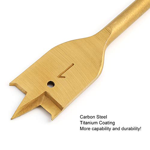 Comoware Spade Drill Bit Set- Paddle Flat Bits, Hole Cutter, Titanium Coating, Carbon Steel, Woodworking, 6-Pieces, 3/8"-1" #TOP2