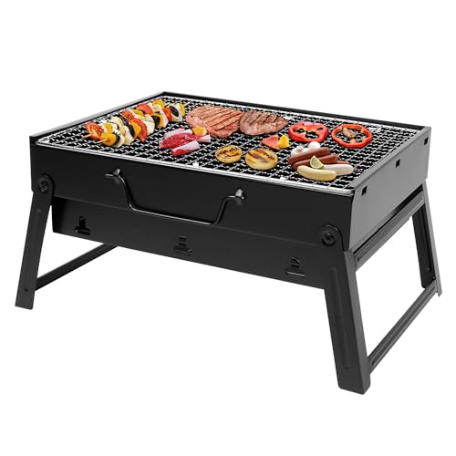 kisidus Barbacoa de carbón vegetal portátil plegable barbacoa de mesa barbacoa camping barbacoa barbacoa barbacoa parrilla de viaje negro