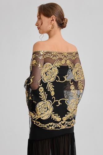 Image of BABEYOND 1920s Sequined Shawl Wraps for Women Fringed Evening Cape Wedding Bridal Shawl Scarf for Evening Dresses Party