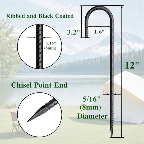 MSWY 12 Inch Rebar Stakes 50 Pack J Hook Ground Stakes Heavy Duty Chain Link Fence Stakes Galvanized Anchors Metal Tent Stakes for Wire Fencing Concrete Forming Trampolines Camping Canopies Shed Swing