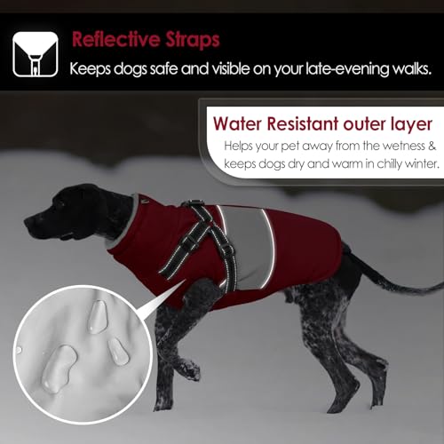 Image of AOFITEE Dog Winter Coat, Dog Coat with Harness Built in, Dogs Jacket for Large Dogs, Reflective Waterproof Pet Puffer Jacket Snowsuit, Warm Fleece Windproof Pet Sweater for Cold Weather, XL