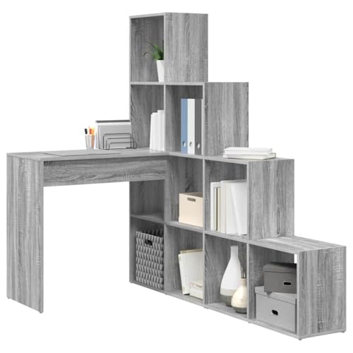 vidaXL Bureau d'angle Gris Sonoma 101,5 x 149,5 x 149,5 cm, Bureau d'angle Moderne, Table compacte pour ordi, Espace de Travail, écriture et Rangement à la...