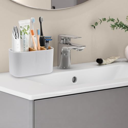 Image of GFWARE White Toothbrush Holder - Bamboo Toothbrush Holders for Bathrooms Electric Toothbrush Holder Organizer Kids Toothbrush Holders for Bathrooms Countertop (White)