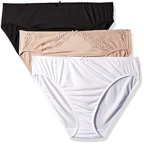 ELLEN TRACY Women's 3 Pack Everyday Hi-Cut Lace & Mircofiber Panty, Black/White/Sunbeige, S