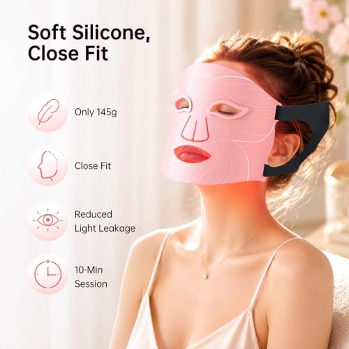 Image of Red Light Therapy for Face - Cordless LED Face Mask with 4 Light Modes (NIR 850nm, Red 630nm, Blue, Amber), 272 LEDs, 10-Min Timer, Rechargeable for Glowing Skin at Home (Pink) | 4 Modes, 272 LEDs, 27mW /cm, Full Face Coverage, 10-Min Timer, Home Use, visible results in 4 Weeks, Birthday Gift, Pink