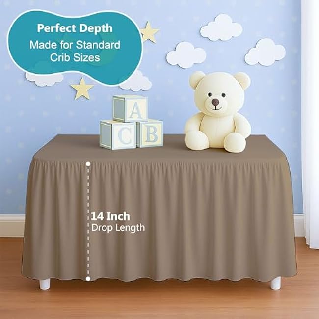 Taupe Crib Bed Skirt, Perfect for Nursery Crib for Boys & Girls with a 14 Drop and Size 28x 52