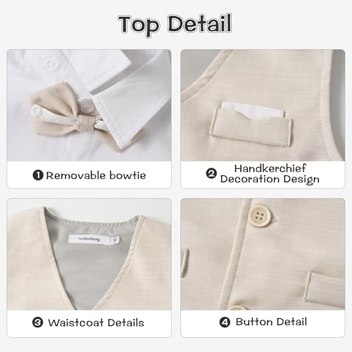 Image of Volunboy Baby Boys Summer Suits Short Sleeve Wedding Ring Bearer Outfits 4Pcs Graduation Dress Vest Shirt Bowtie Shorts Set