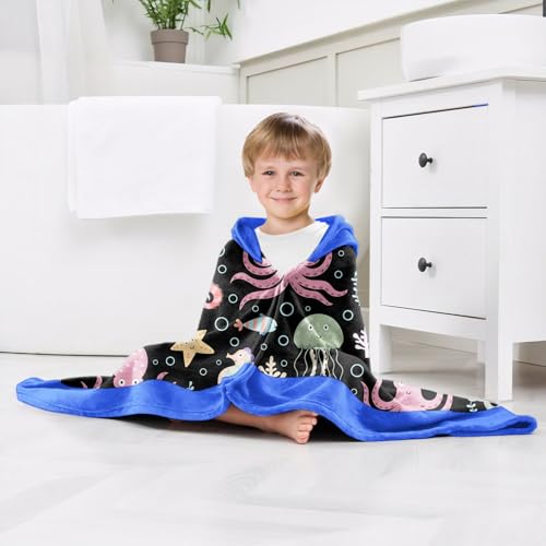 Image of Shark Boys Beach Towel with Hoodie for Kids Toddlers Age 4-8,Shark Blue Bath Towels Shower Wrap for Boys, Hooded Poncho Beach Blanket for Pool Swimming Cute Wearable Bath Towel for Child