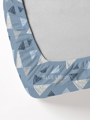 Image of Blue Strip 220TC Glace Cotton Elastic Fitted Bedsheets Single Bed with 1 Pillow Cover | Single Bed with All Around Elastic, Size 42 inch x 75 inch Inches