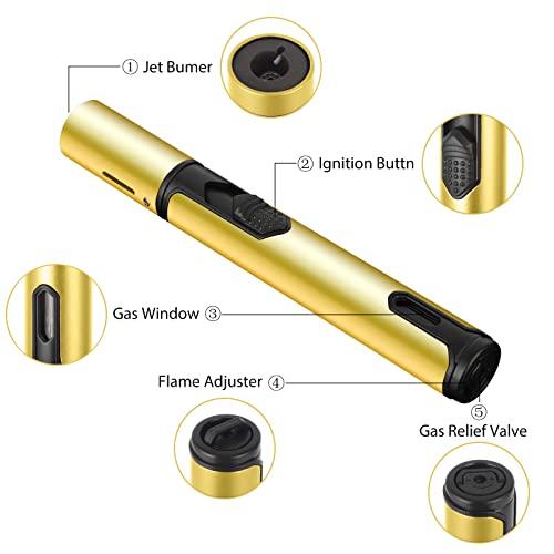 Pen Shape Torch Lighter, Windproof Straight Blue Flame Jet Lighter, 6 Inches Long Lighter With Fuel Visible Gas Window, For Candle Kitchen Welding Bbq Camping Grill (Butane Not Included) (Red+Silver) #TOP3