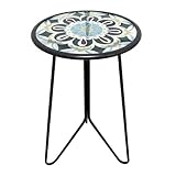 LIFFY Outdoor Side Table,12" Indoor Outdoor Round Glass Tabletop Accent Table with Metal Frame, Decorative Plant Stand & End Table for Patio, Garden, Yard, Kitchen, Porch