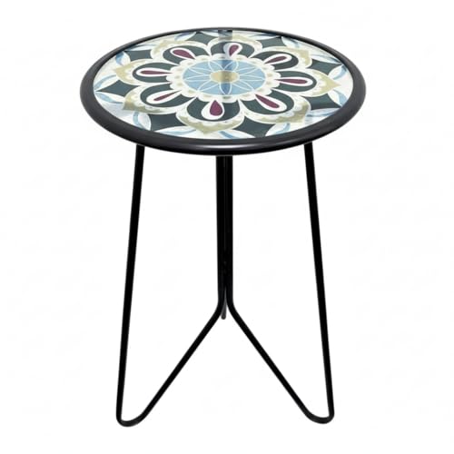 LIFFY Outdoor Side Table,12" Indoor Outdoor Round Glass Tabletop Accent