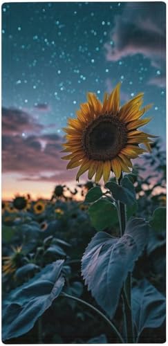 フェイスタオル 薄手 星空の下のひまわり畑 タオル 吸水 速乾 ふわふわ 柔らか肌触り 夢のような光景 美しい自然の風景 フェイシャルタオル 洗顔タオル 大判 家庭用、ホテル、業務用、スポーツなどにも最適 四季通用 73x35cm