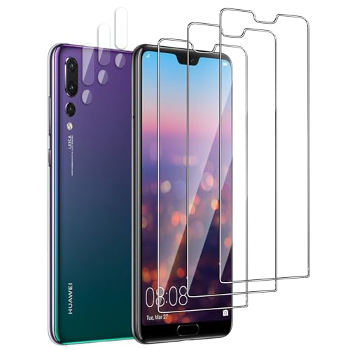 QZJinch 3+3 Piezas,Protector Pantalla para HUAWEI P20 Pro,Bordes curvos 2.5D,Ultra Transparente,Antiarañazos, Antihuellas,Sin Burbujas, Dureza 9H
