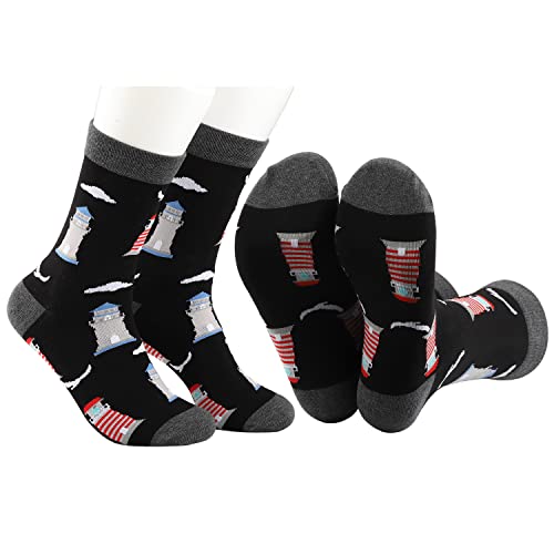 MBMSO 2 Pairs Lighthouse Socks Lighthouse Gifts for Lighthouse Lovers Lighthouse Keeper Gifts Lighthouse Crew Dress Socks2