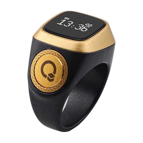 JGmotorfi IQibla Smart per anello Zikr impermeabile con contatore digitale, display e sistema di vibrazione intelligente per promemoria del tempo di preghiera musulmana tramite app (22 mm nero)