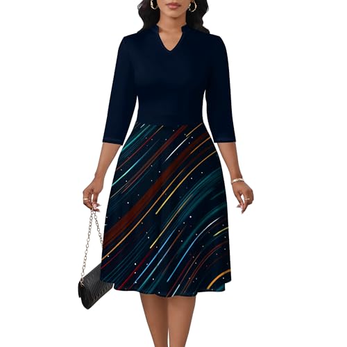 Image of PinkPatty Women's Casual A-line Midi Dresses 3 /4 Sleeve V Neck Fit and Flare Dress with Pockets