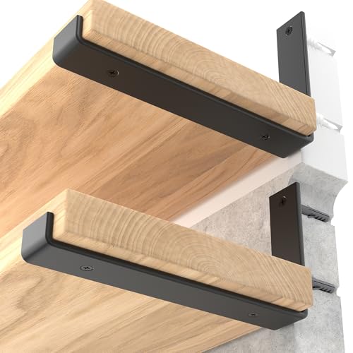 LEOPO 12 inch Shelf Brackets 6-Pack ,1/5 inch Thick Heavy Duty Industrial Bracket for DIY Floating Shelf Support, Black Coated Wall Shelf Support 11.25” x 6” x 1.5”