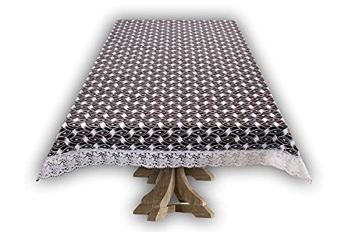Image of The Furnishing Tree Waterproof PVC Rectangle Shaped 2 Seater Table Cover WxL 45x70 inches Interlocked Ropes Pattern Grey with White Border lace