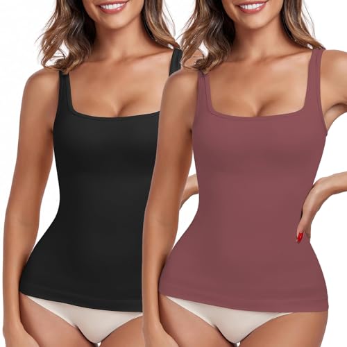 Recopilación de Camisetas moldeadoras para Mujer Top 5. 42 Chaleco Moldeador De Abdomen para Mujer,Faja para Tipo Camiseta Sin Costuras ,Adecuado Tops Ajustados para Mujer (MX/US, Alfa, Mediano, Regular, Regular, Negro+Café)