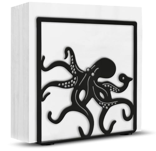 Wigag Octopus Napkin Holder for Table Countertops, Matte Black Decorative Standing Napkin Dispenser for Kitchen Dining Outdoor, Farmhouse Metal Paper Cocktail Napkin Storage Holder