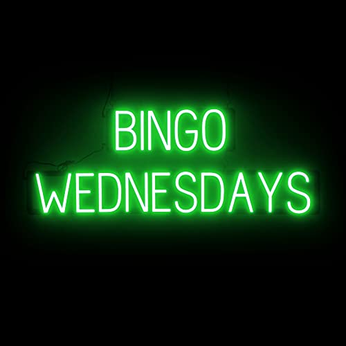 Image of SpellBrite LED Neon BINGO WEDNESDAYS Sign for Business - Green, 41 inch x 15 inch | Ultra-Bright Click-Together Signage for Bars & Restaurants, with Visibility from 500 ft - 8 Animations, 6 Brightness Levels