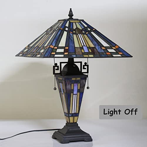 Cotoss Tiffany Table Lamp Night Light 16" Wide Handmade Stained Glass Lamp Shade 3 Light Blue Mission Style Vintage Table Lamp For Home And Office #TOP5
