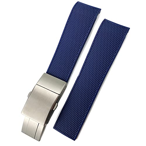 GC GUAN CHAO 19mm 20mm 21mm Rubber Silicone Watch Strap Waterproof Watchband for Longines master Conquest HydroConquest L3 Black Accessories (Blue Folding clasp, 21)