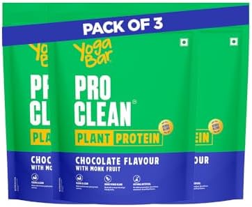 Yogabar ProClean Plant Protein Powder - 25g Protein Per Serve - Chocolate Flavour with Monk Fruit Sweetener - No Added Preservatives, No Added Sugar (500g Pouch x 3)