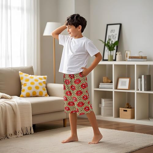Leopard Mouth Pattern Pajama Pants Short Sleep Pants Pajama Bottoms Elastic Waist with Pockets 6-14 Years4