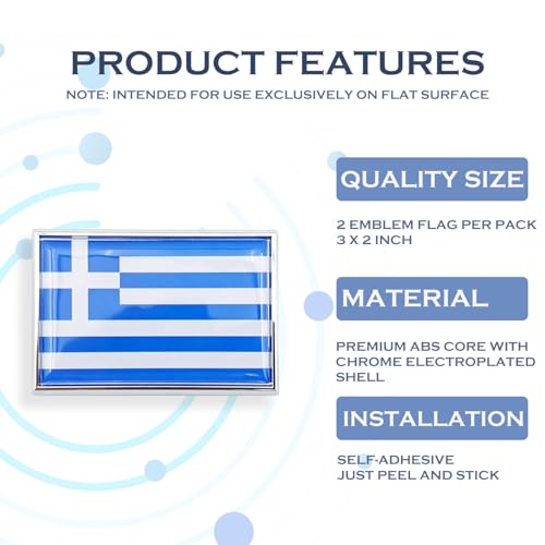 Image of Greece Flag Sticker Emblem Greek Decal Car Chrome Flags, 2 Pack, 3 x 2 inches